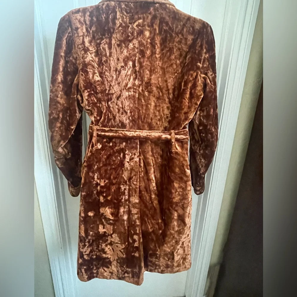 Vintage 70's Crushed Velvet Unisex Mod Midi Coat by Vibes, Campus, Size 42 - Picture 9 of 13